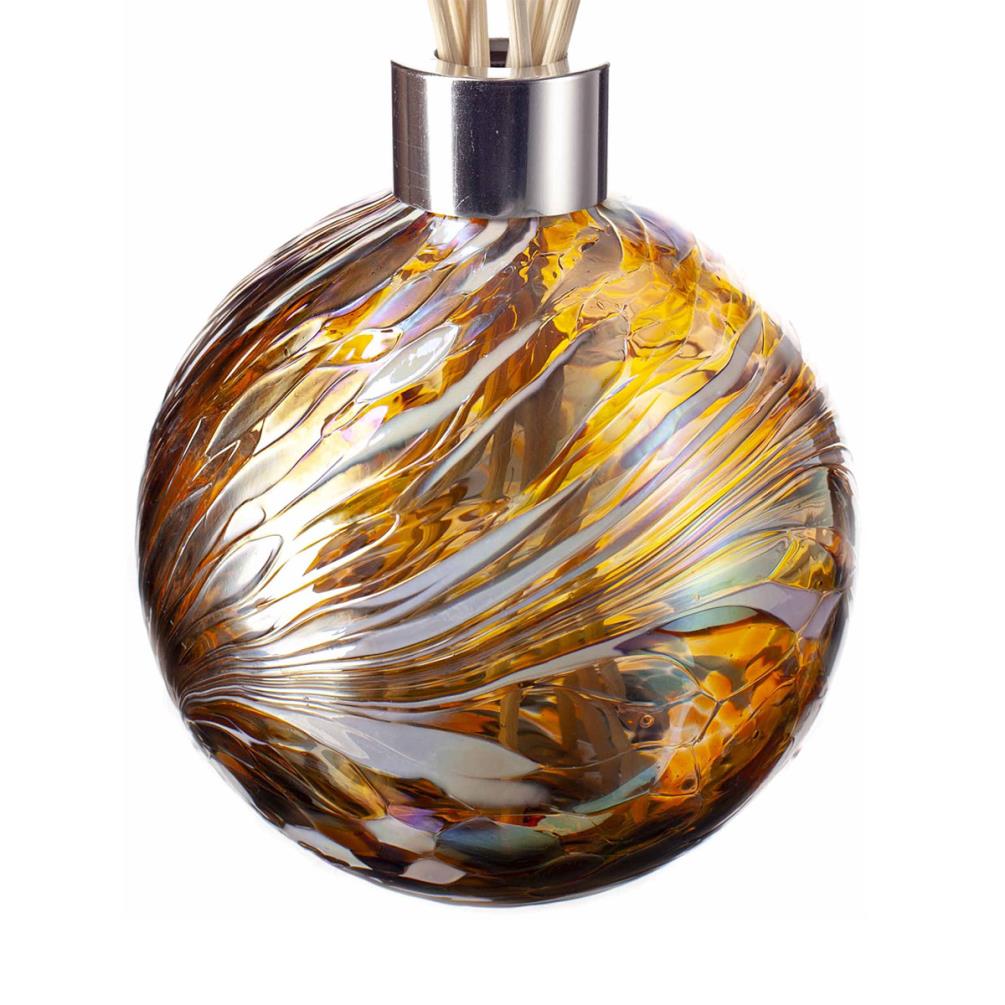 Amelia Art Glass Gold, Brown & White Iris Sphere Reed Diffuser Extra Image 1